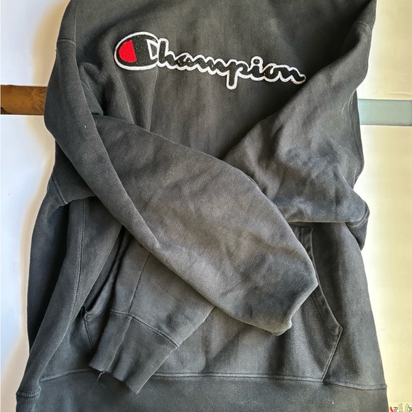 Champion Hoodie Mens Large Black Reverse Weave hooded Sweatshirt Pullover - Picture 3 of 7